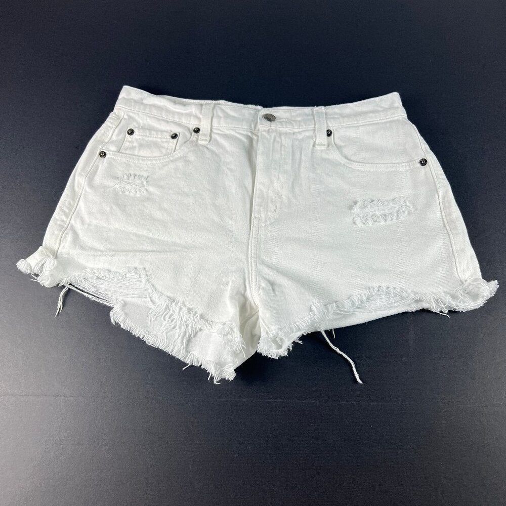 Pistola Jean Short Women 30 High Rise White Distressed Cut Off Denim Jort Tag 27